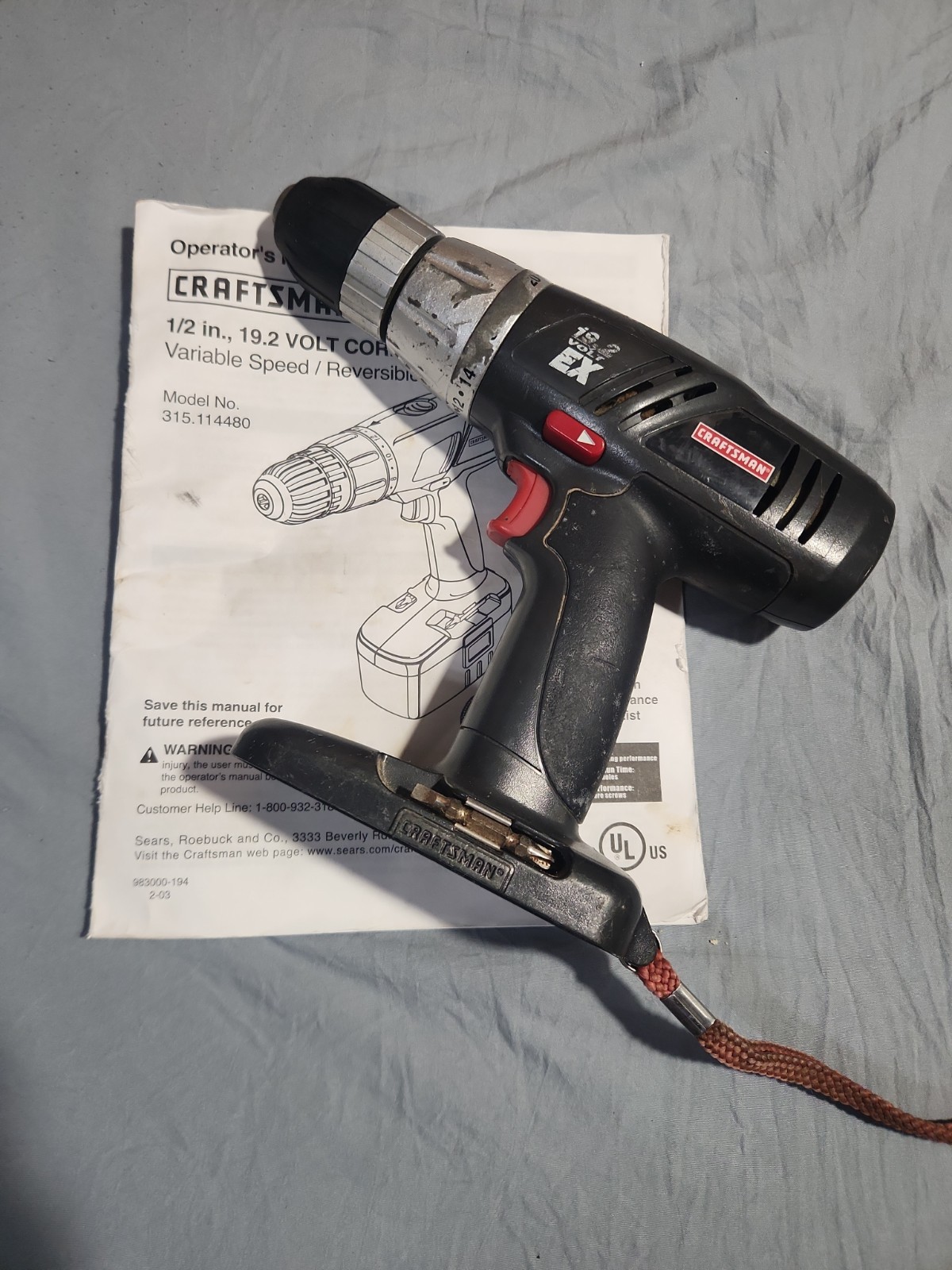 Craftsman 315.114480 19.2V 1/2" Cordless Variable Speed Drill Driver Bare Tool