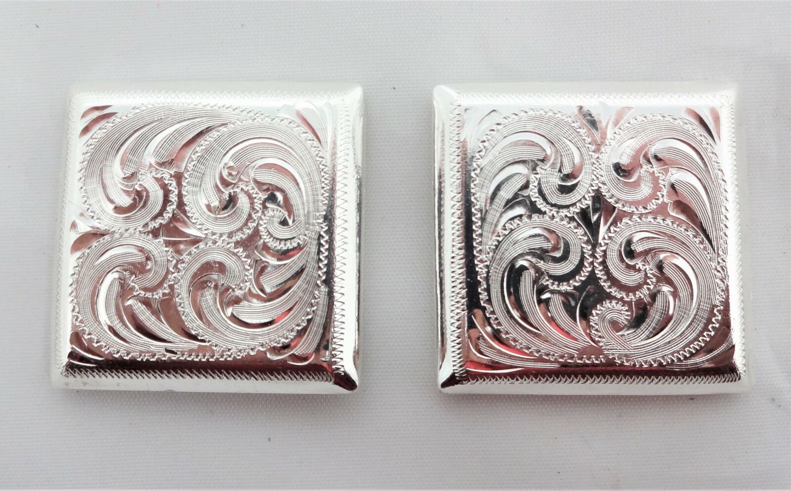 Pair Square Conchos Screw Back Silver Plate Hansen Western Gear New Horse Tack