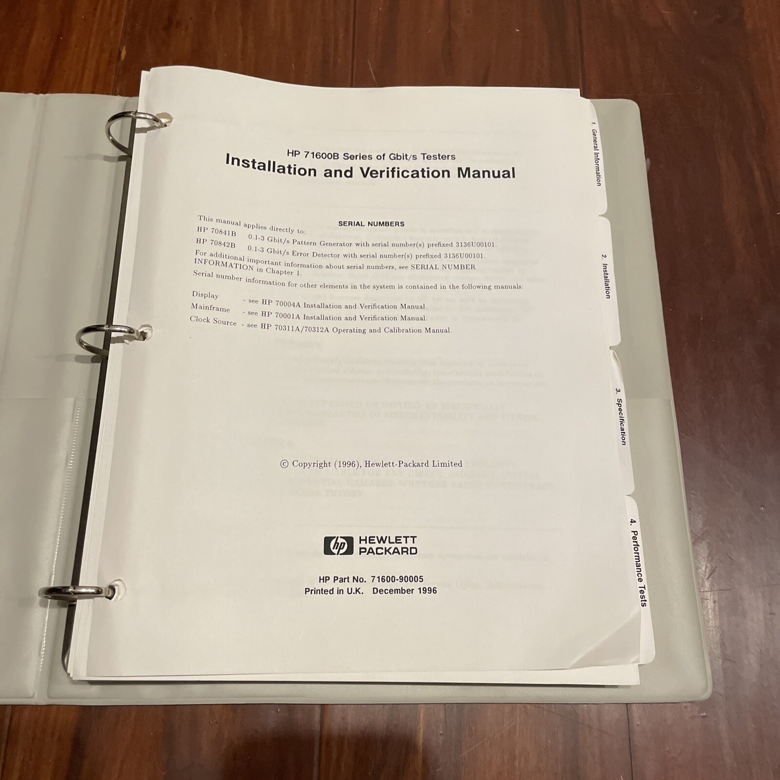 HP 71600B Series of Gbit/s Testers Installation Manual 71600-90005