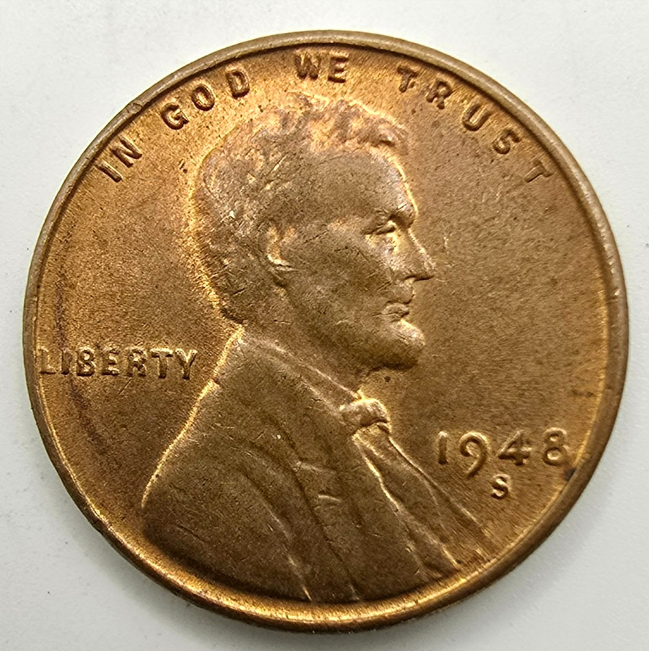 1948 S Lincoln Wheat Cent Red Brown Toned AU You Grade it RB Penny Free Ship!