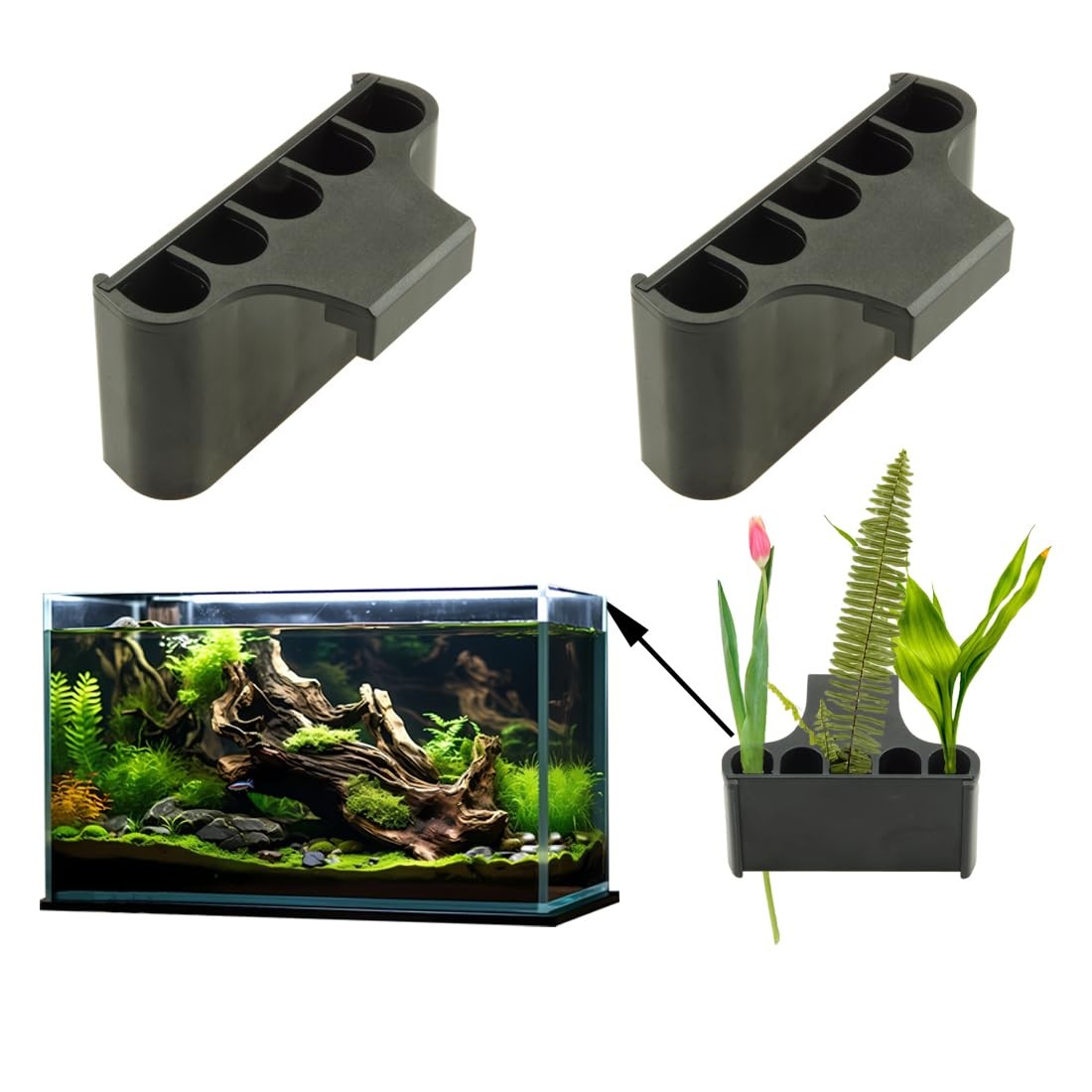 2 Pcs Black Aquarium Plant Holder Fish Tank Lid Clips Rimless