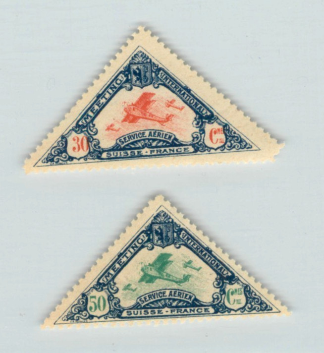 International AVIATION Meet ~SWITZERLAND - FRANCE~ Poster Stamp Lot of 2 Stamps