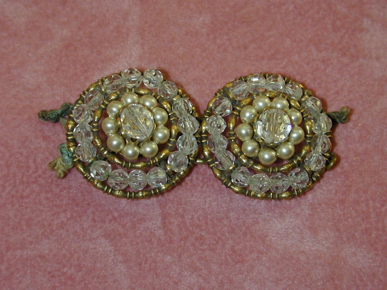 FAB 2 Piece Necklace Clasp For 2 Strand Necklace Faux Pearl Crystal Bead Ornate