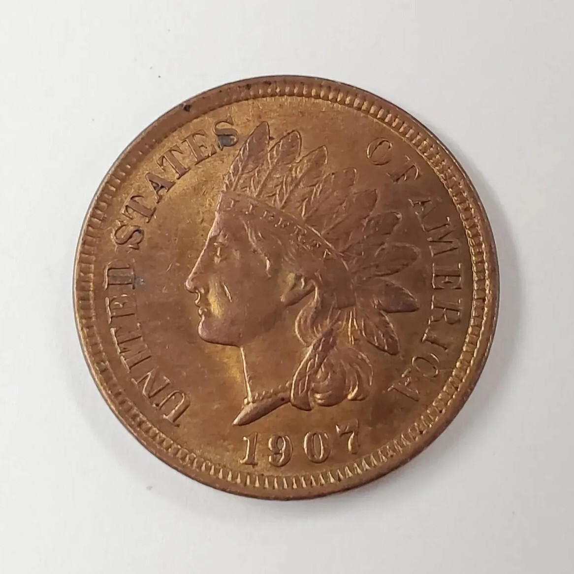1907 India Head Penny Cent AU-UNC