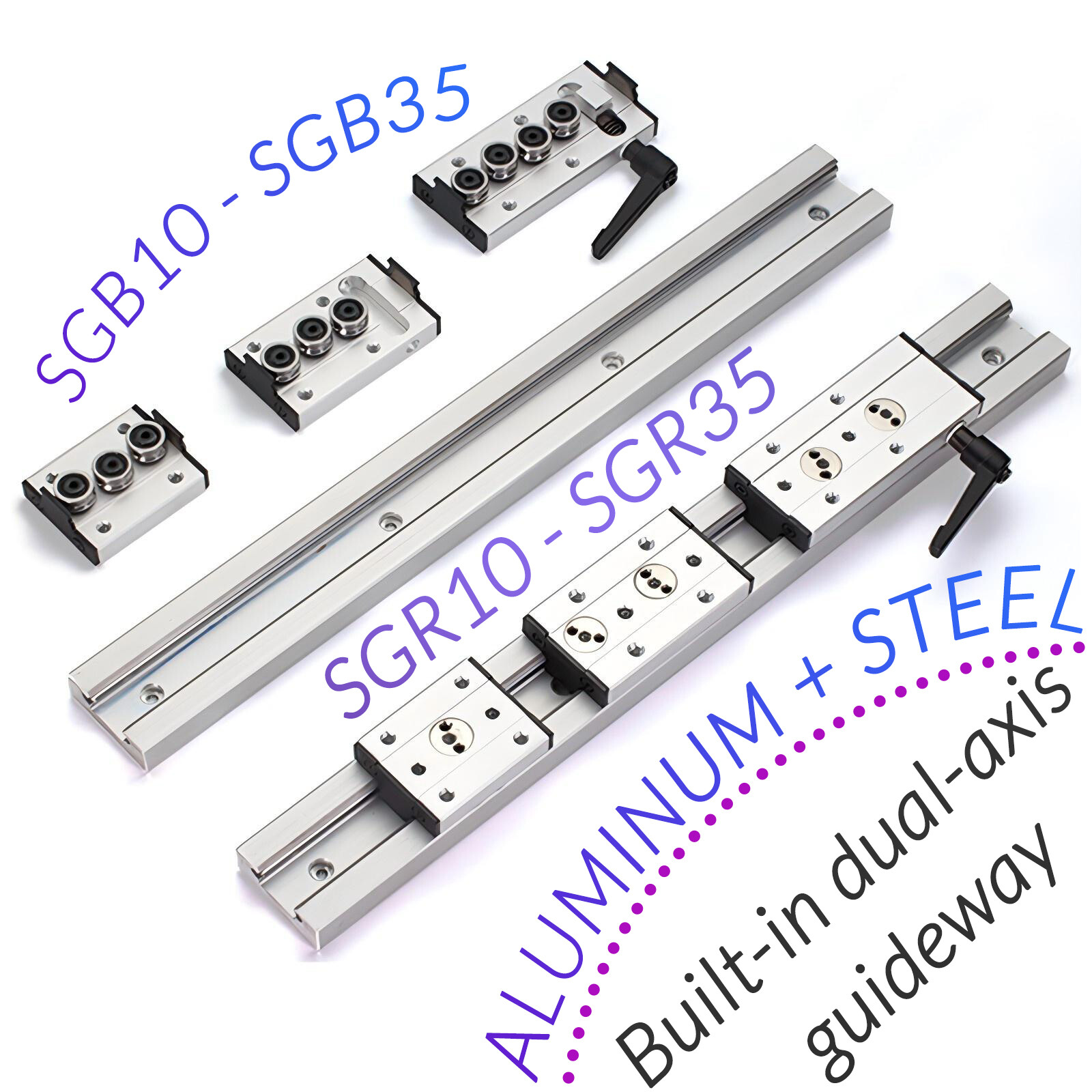 Built-In Dual-Axis Linear Rail Guide and Lock sliders SGB10-SGB35 SGB3/4/5 Wheel