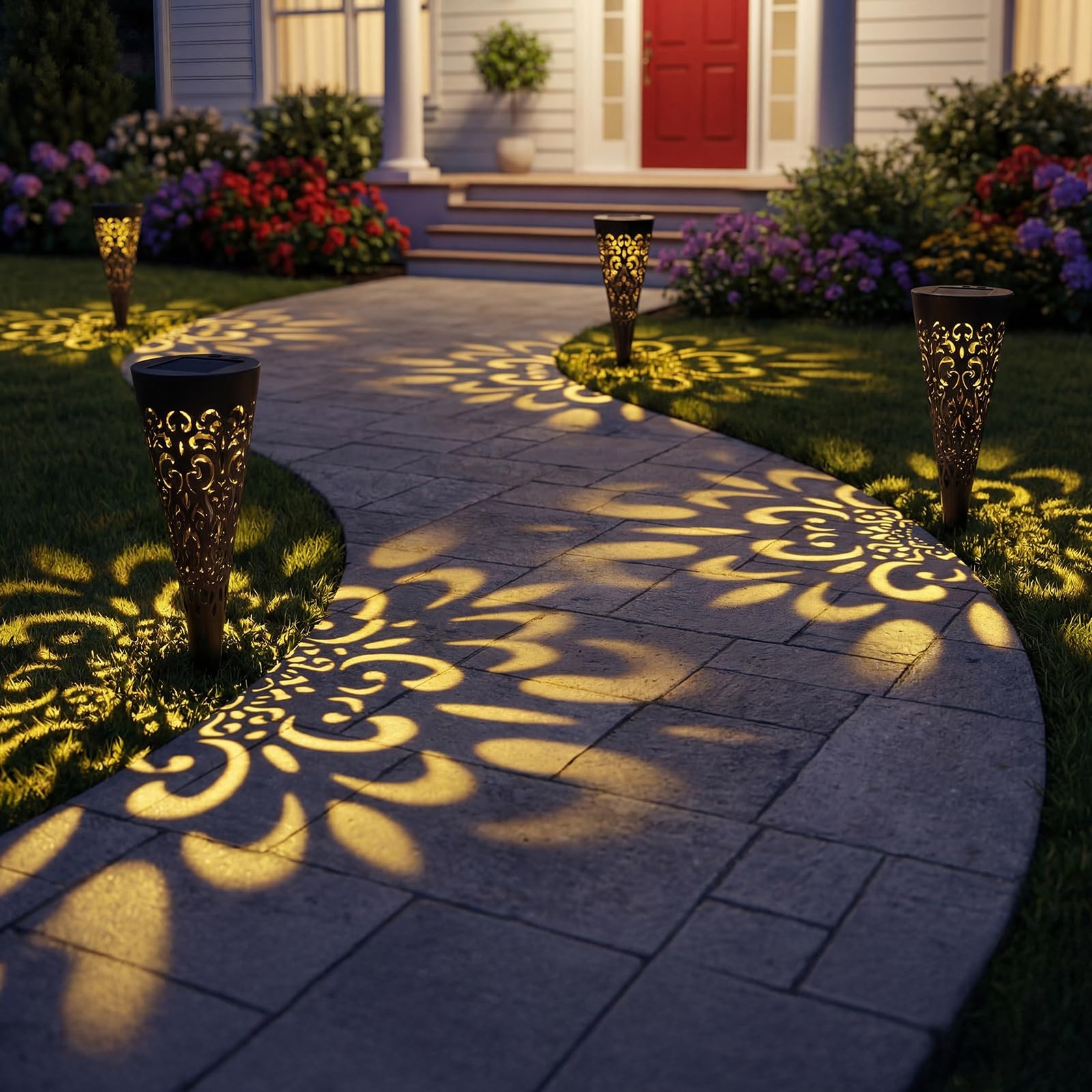 4 Pack Hollow Out Solar Lights Outdoor Waterproof, Solar Pathway Lights Decor...
