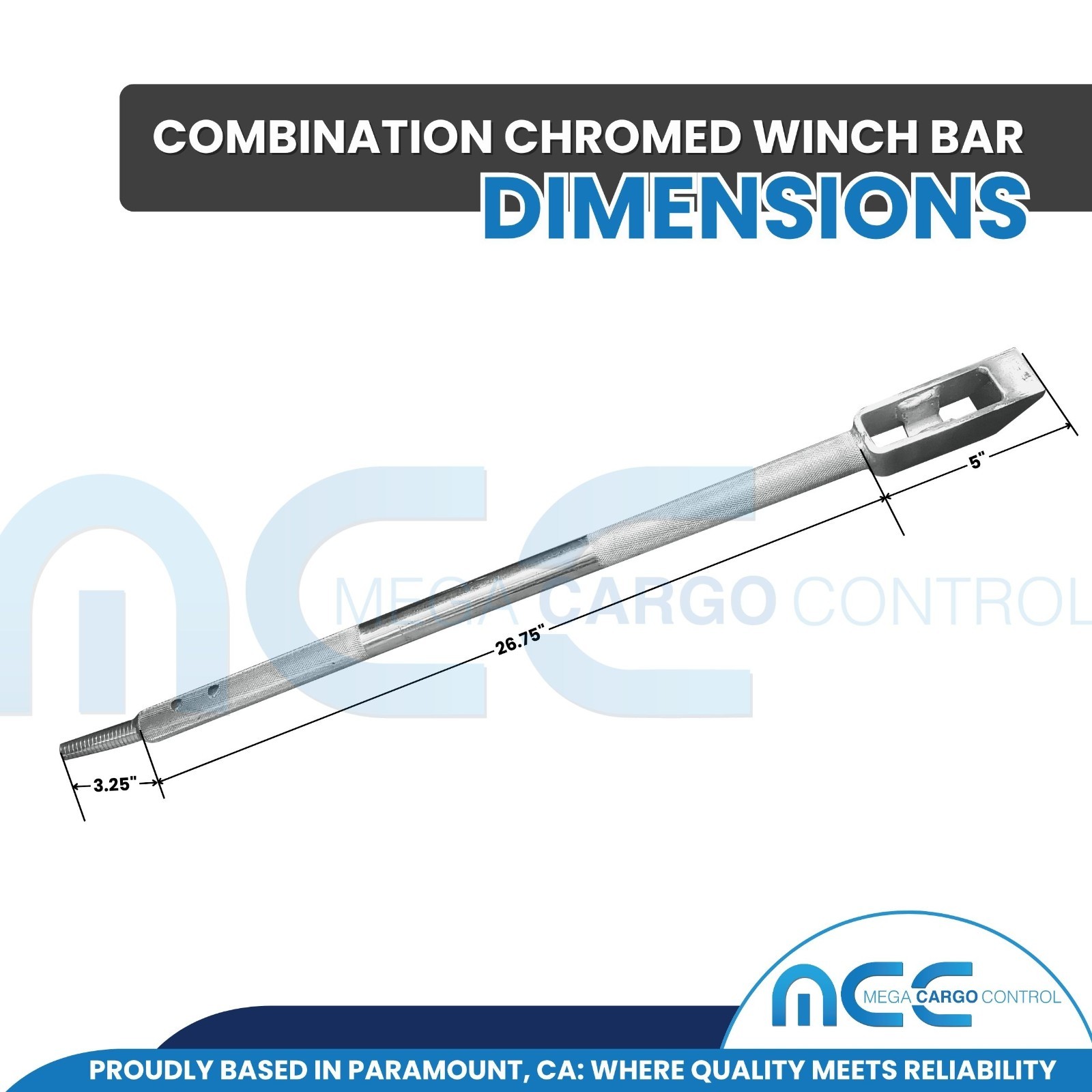 1 Pack Chrome 35" Combination Winch Bar for Flatbed Trailer Tie Down Strap