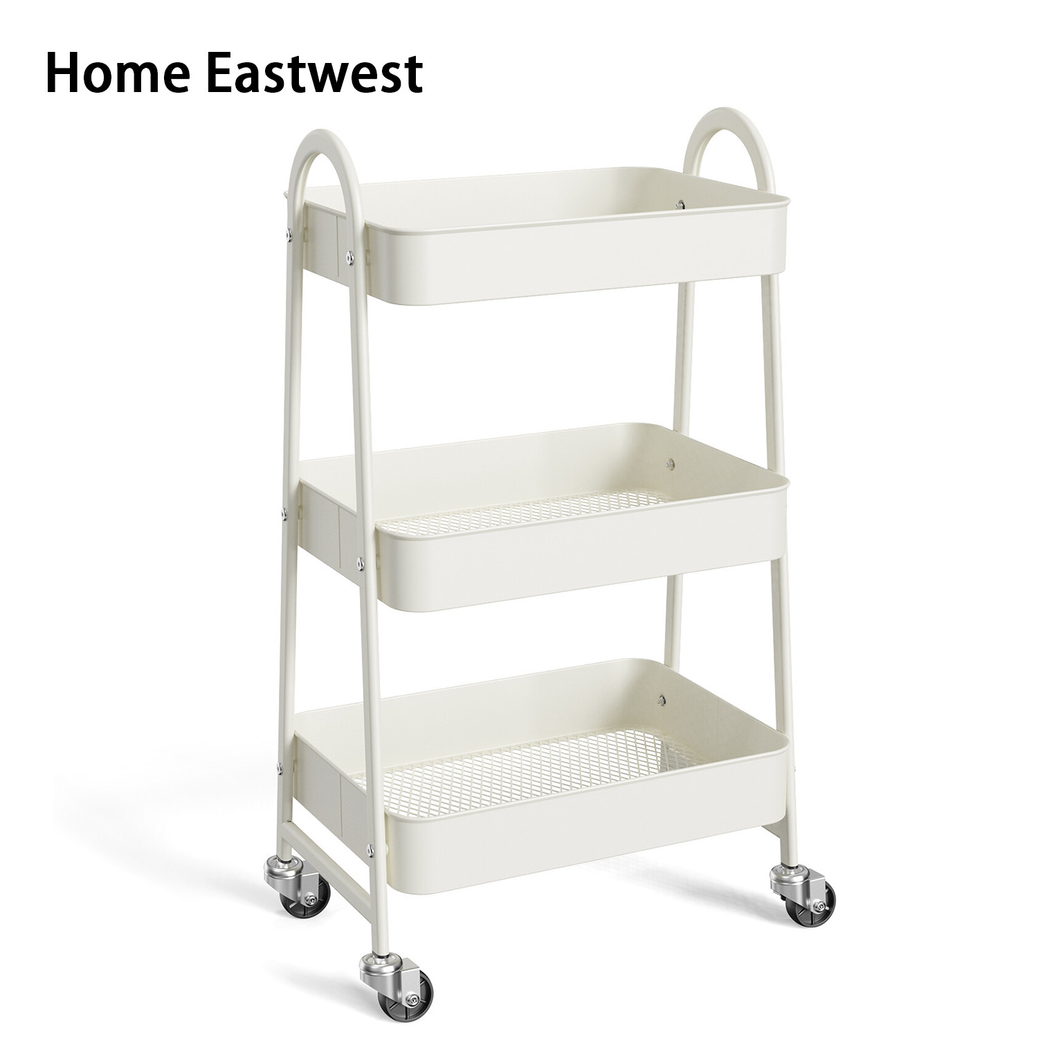 Home Eastwest 3-Tier Metal Rolling Cart Shelf  Storage Organizer for Kitchen