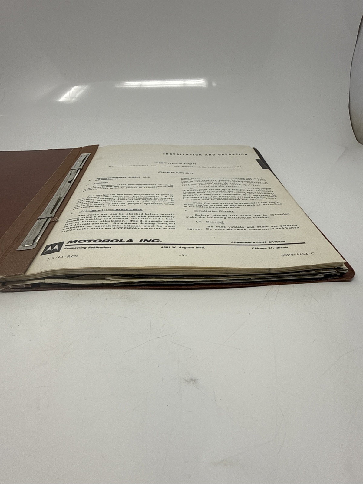 Motorola FM Dual Chan. Installation And Operation Binder