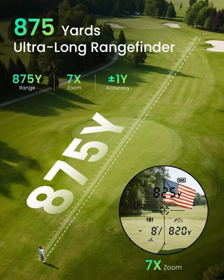 Golf Rangefinder 875-Yard, Laser Golf Range Finder with Slope Indicator Light