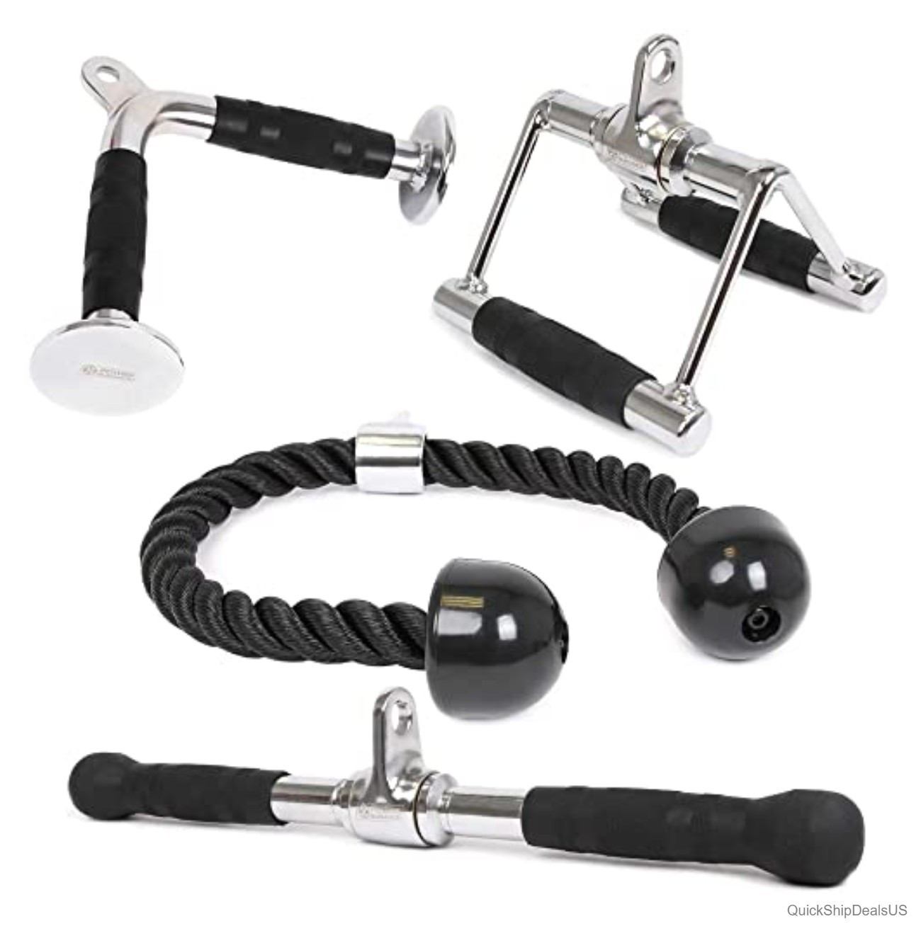 Cable Machine Attachments Set V Bar Straight Rotating Handle Tricep Rope
