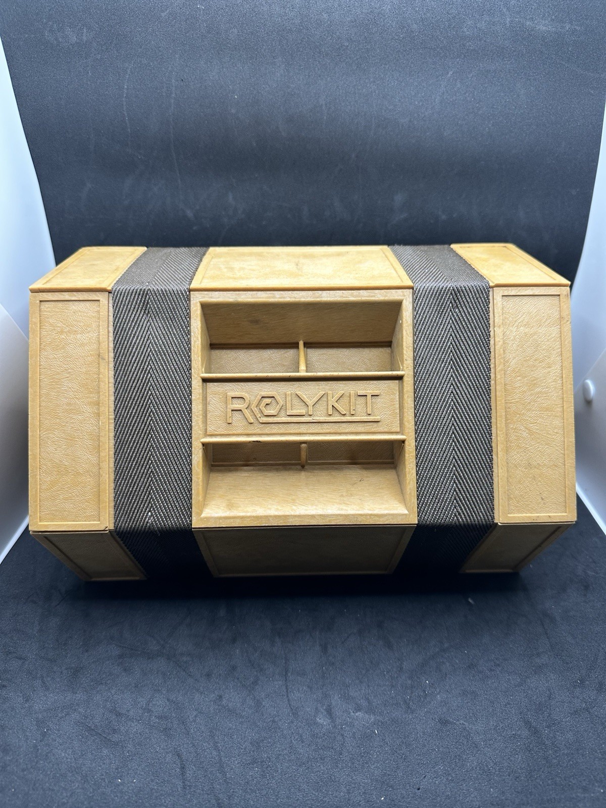Vintage ROLYKIT Rolling Accordion Organizer Hexagon Storage Box Tan Brown Craft