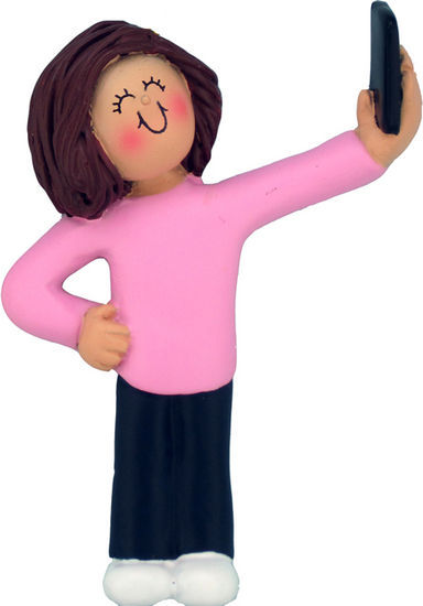 SELFIE (brunette female girl) CHRISTMAS ORNAMENT FREE SHIPPING