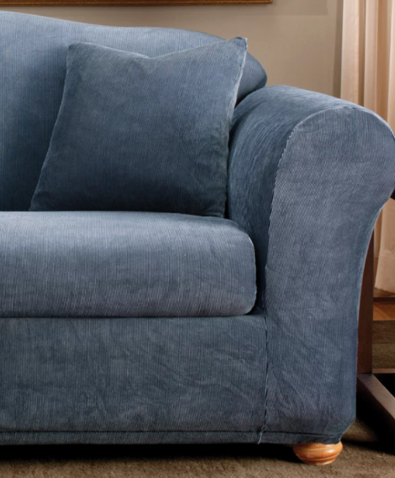 new Sure fit stretch stripe navy 2pc sofa slip cover washable slipcover surefit