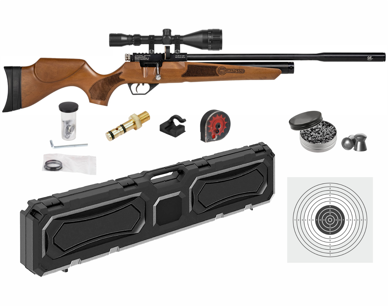 Hatsan Hydra QE .22 Cal Air Rifle with Scope & Pellets & Targets & Case Bundle