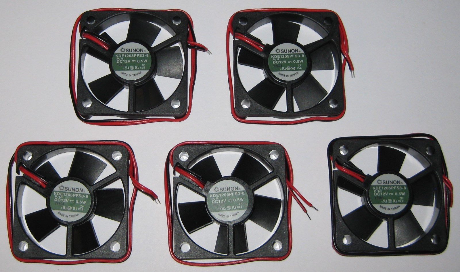 5 X Sunon 50 mm Quiet Cooling KDE Fan - 12 V DC - 7 CFM - 21 dB - KDE1205