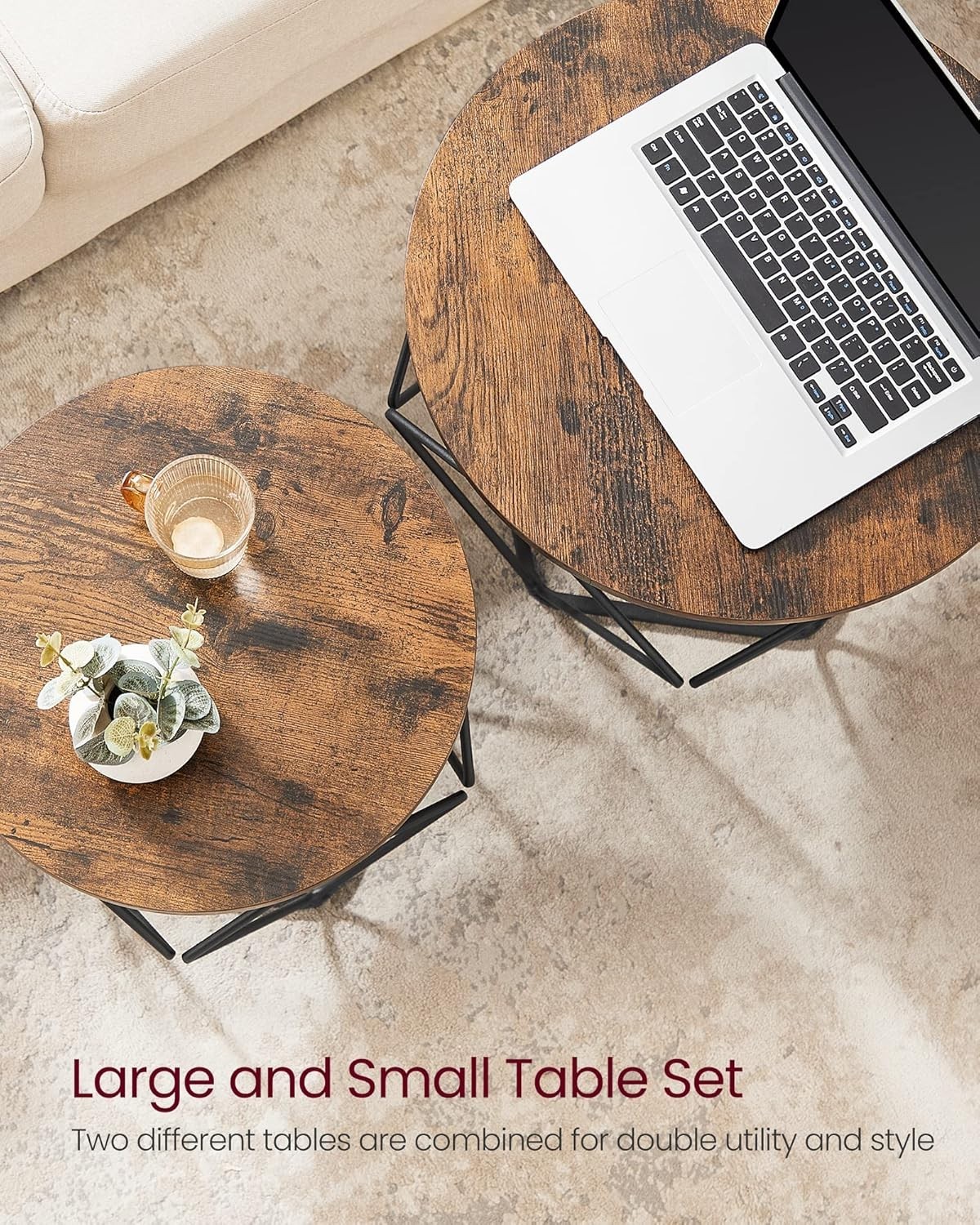 VASAGLE Small Coffee Table Set of 2, Round Coffee Table