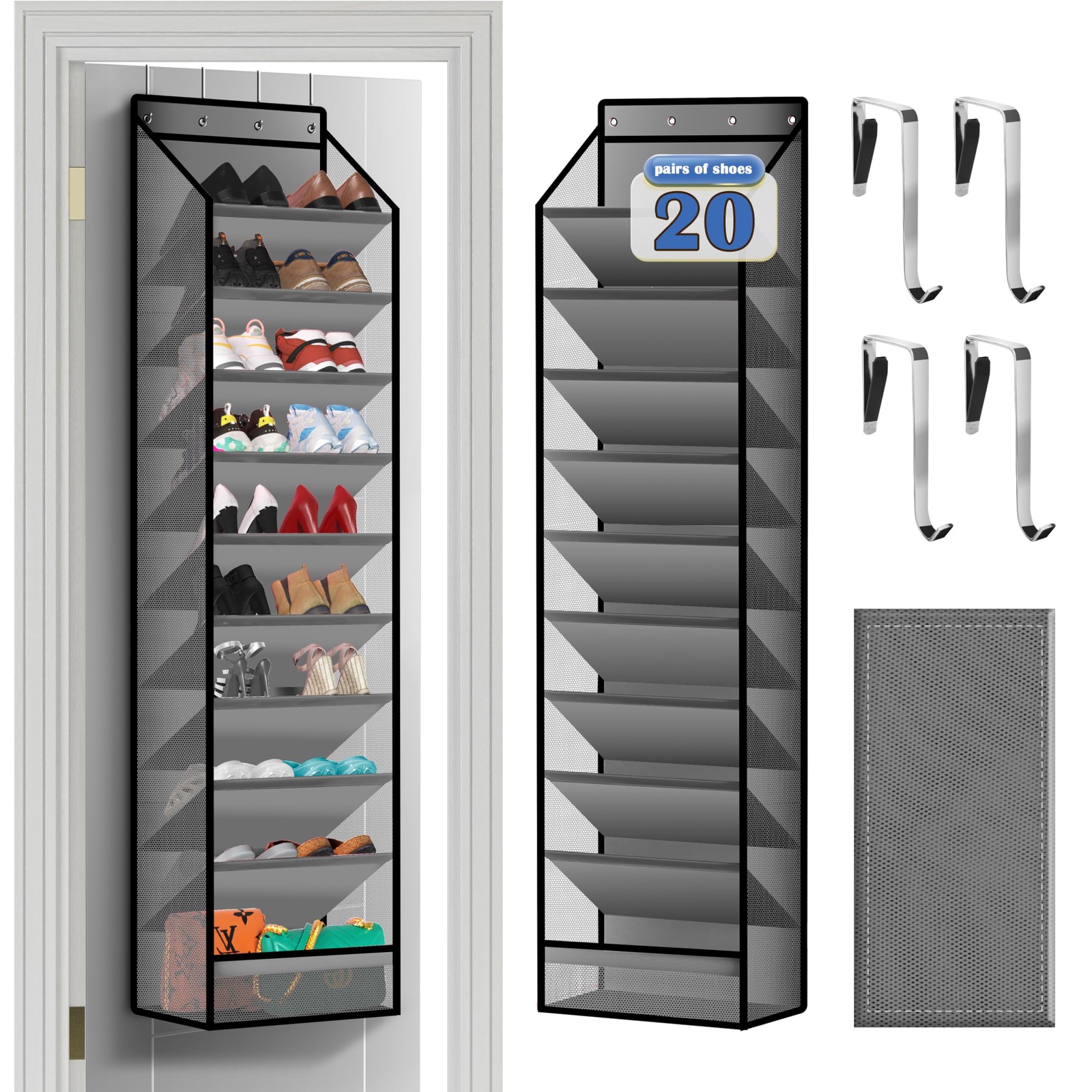 10 - Pocket Over - the - Door Hanging Shoe Organizers & Rack, Made of Sturdy ...