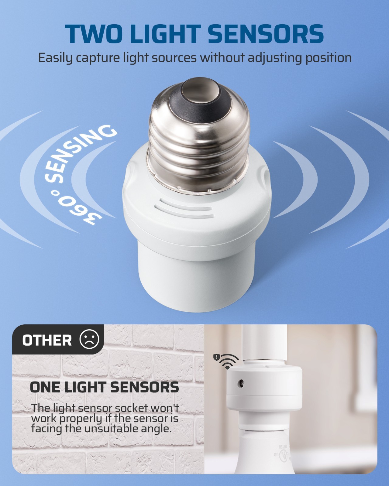 DEWENWILS Dusk to Dawn Light Socket, Dual Sensor, E26/E27 Auto On/Off, 2 Pack