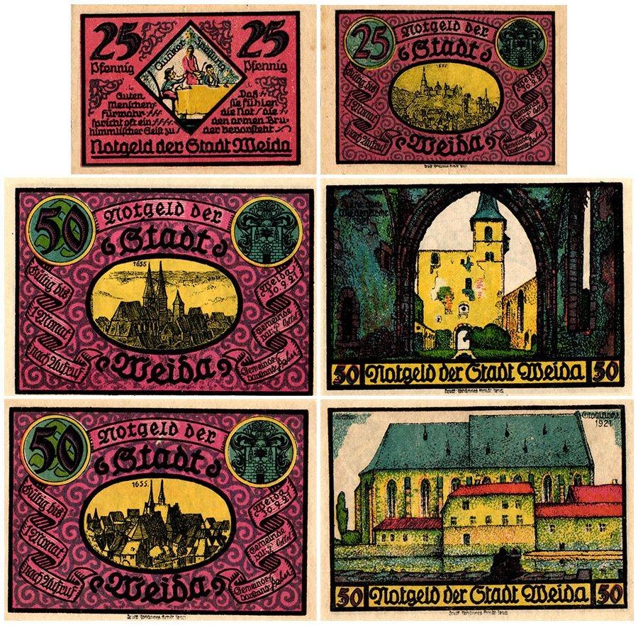 Weida 25 - 50 Pfennig 3 Pieces Notgeld Set, 1921, Mehl #1391.2, UNC