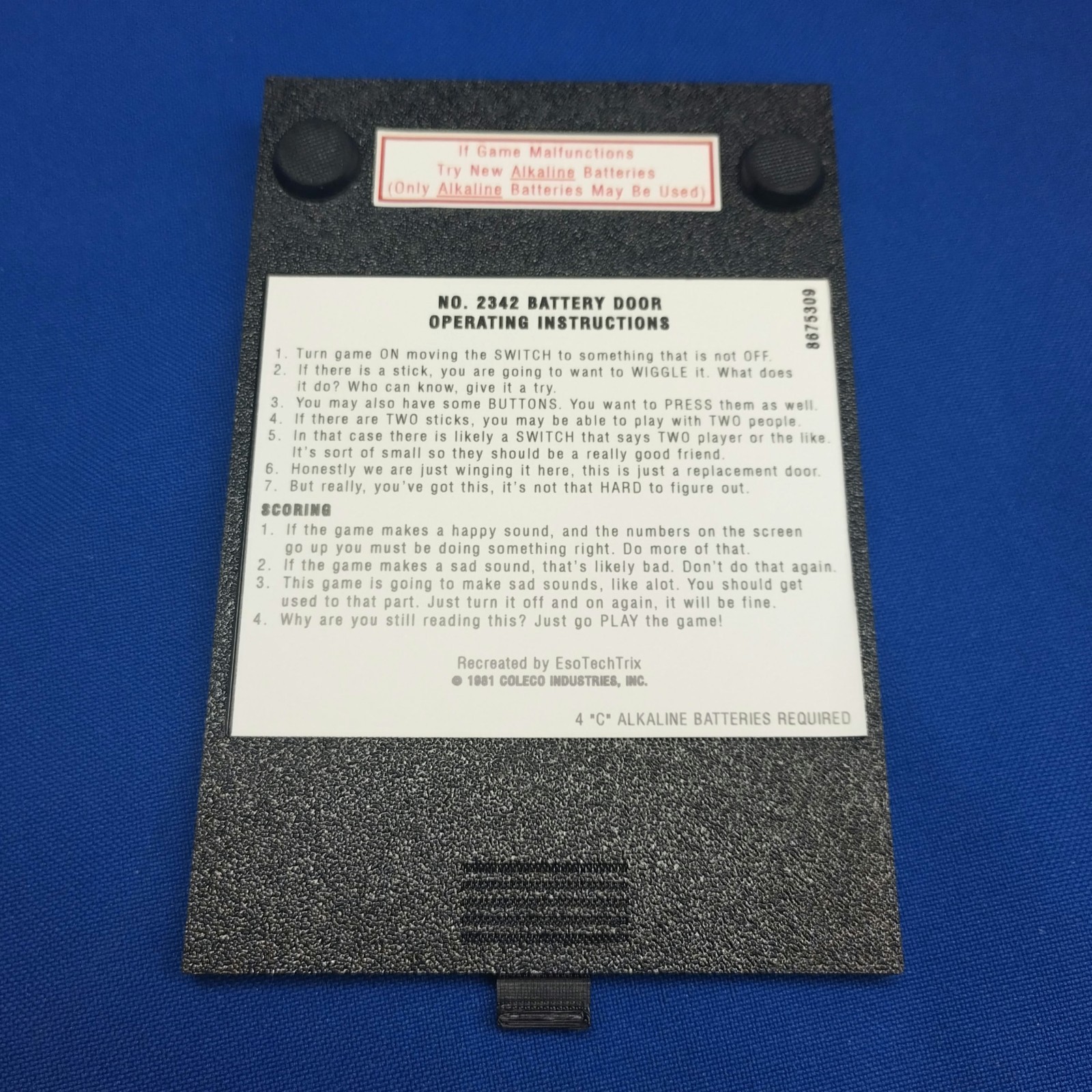 Deluxe Battery Door Replacement for Coleco Tabletop Mini Arcade