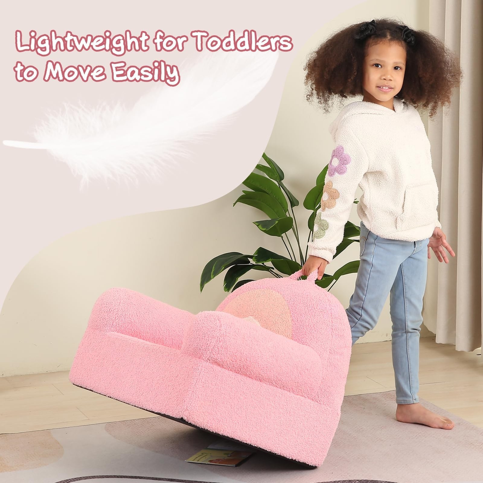 Comfy Toddler Chair, Snuggly Kids Armchair, Pink Rainbow