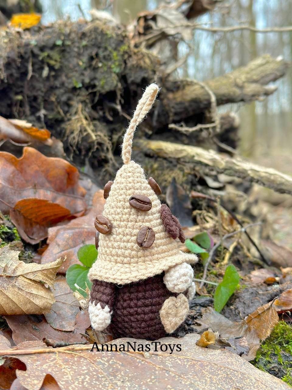 Coffee gnome keychain, Crochet PDF pattern gnome with coffee beens