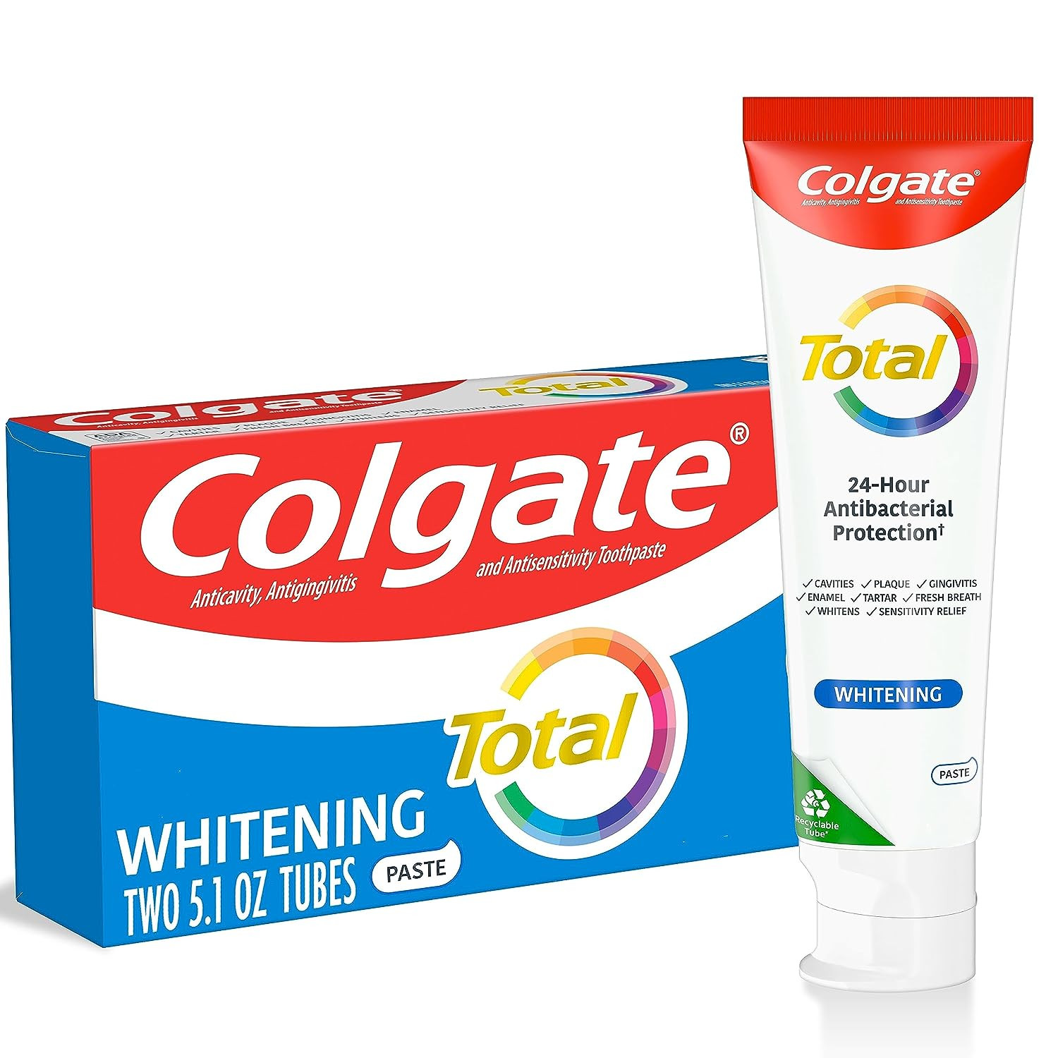 Total Whitening Toothpaste, Mint Toothpaste, 5.1 Oz Tube, 2 Pack