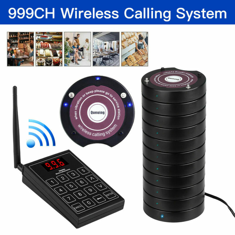 Restaurant Wireless Paging Equipment +10 Coaster Pagers Fast Food Calling system