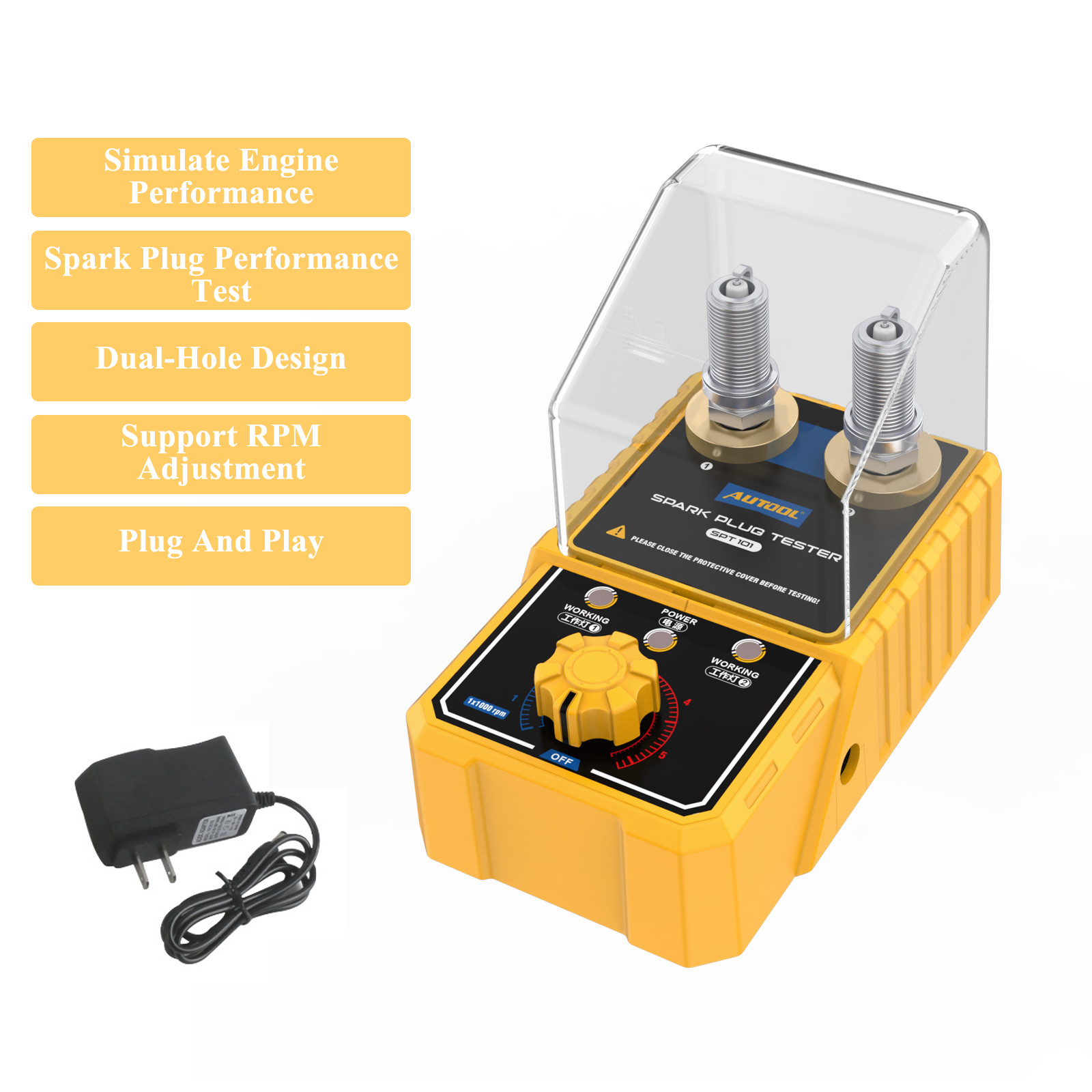 Car Dual Hole Spark Plug Tester Auto Engine Ignition Plug Analyzer 0-6000rpm US