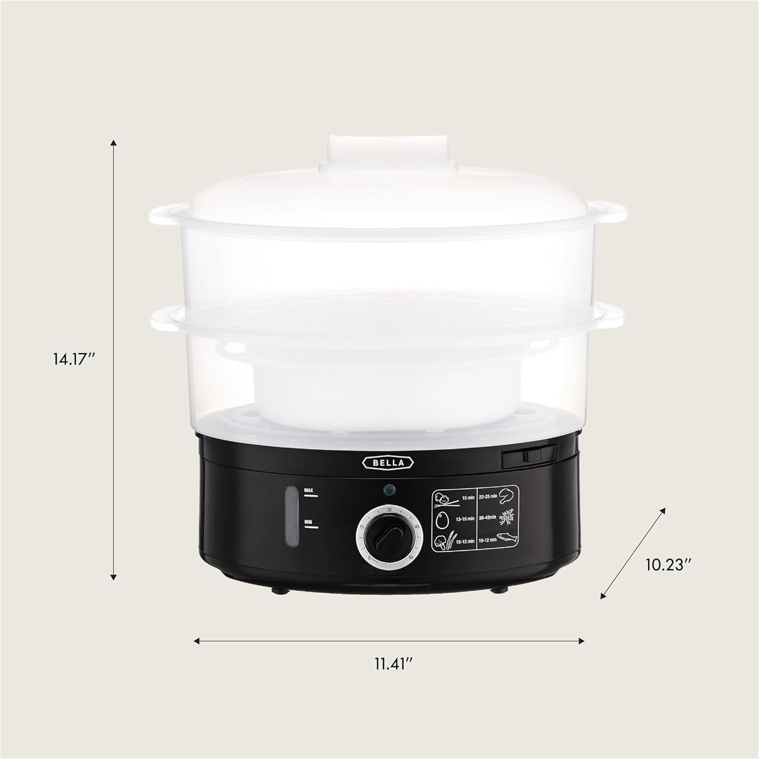 BELLA Two Tier Food Steamer with Stackable Baskets & Removable 7.4 QT, Black