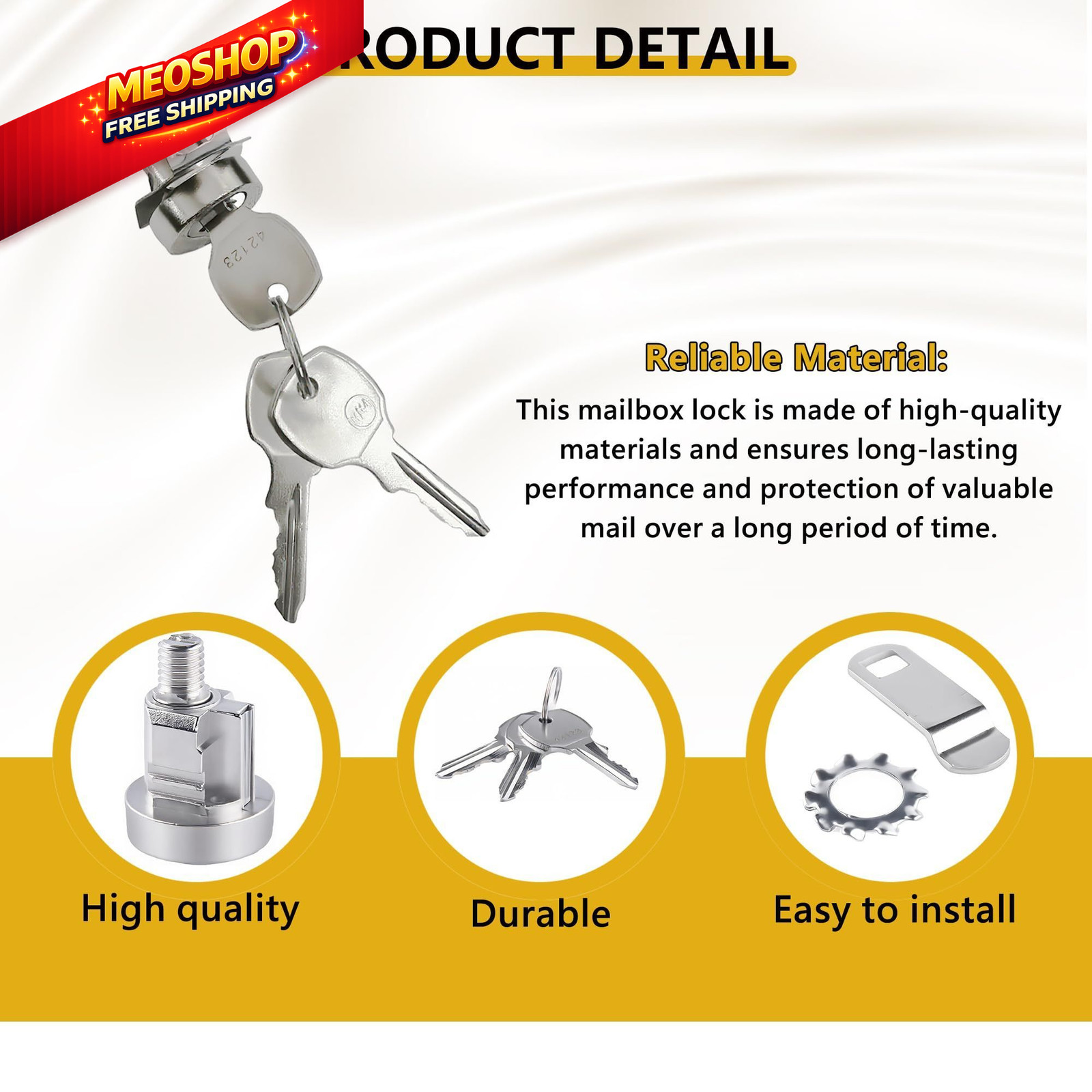 1 Pack L-1172C Mailbox Lock Replacement C9100 Key with 3 ‎Silver