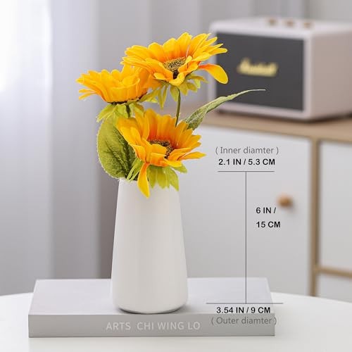 Bright White Vase - 6“ White Ceramic Flower vase, Boho Vases Small Solid White