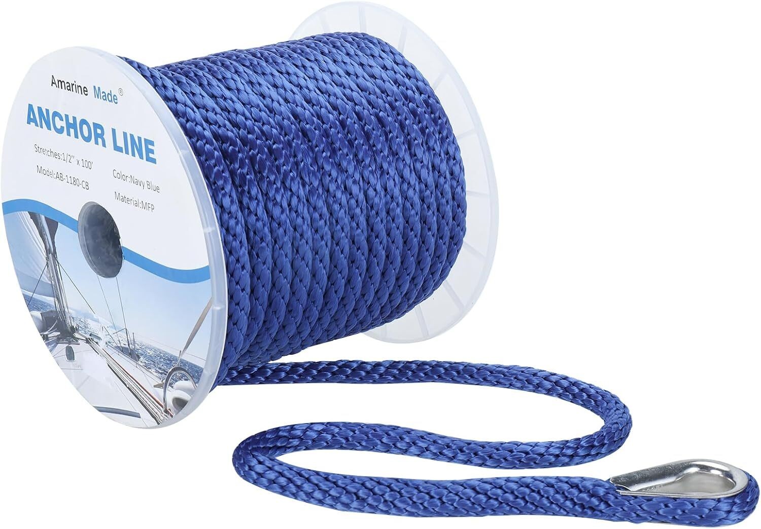 1/2" X 100' Anchor Line with Stainless Steel Shackle Braided  Boat Anchor Rope