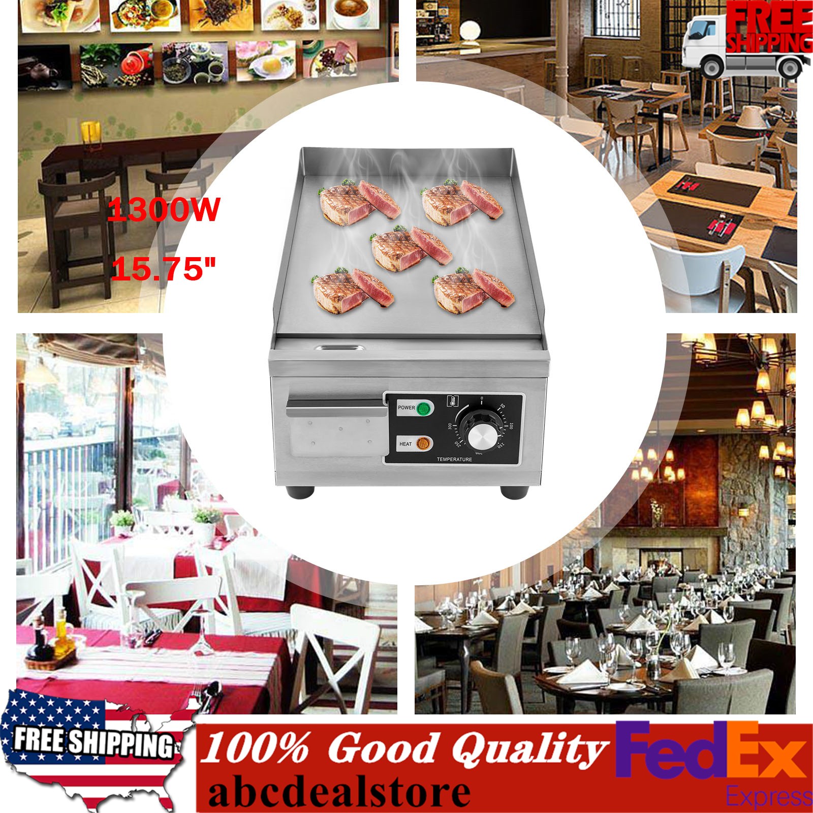 Electric Griddle Flat Top Grill 1300W 15.75" Hot Plate BBQ Countertop Commercial