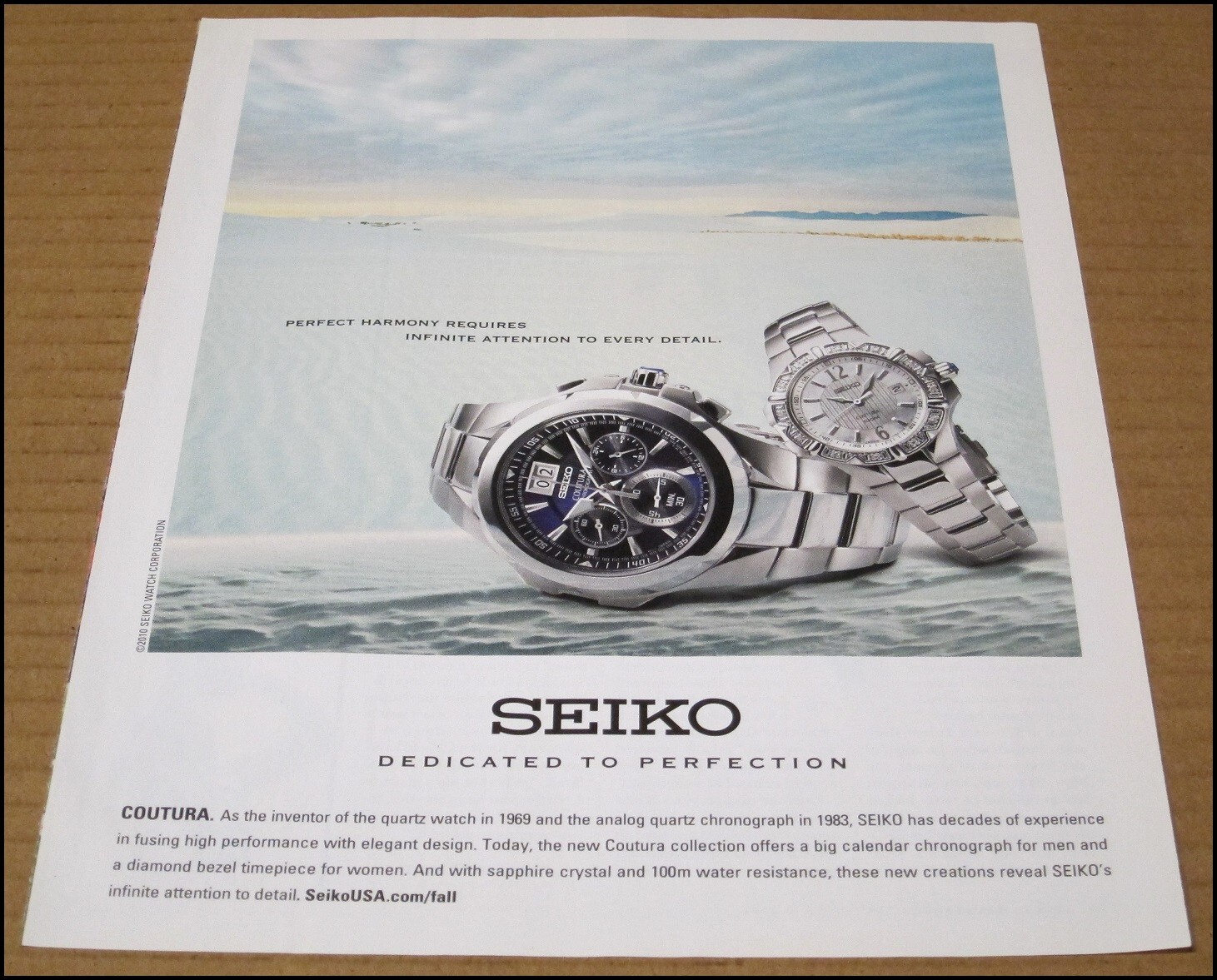 2010 Seiko Coutura Watch Print Ad Advertisement Dedicated To Perfection Vintage