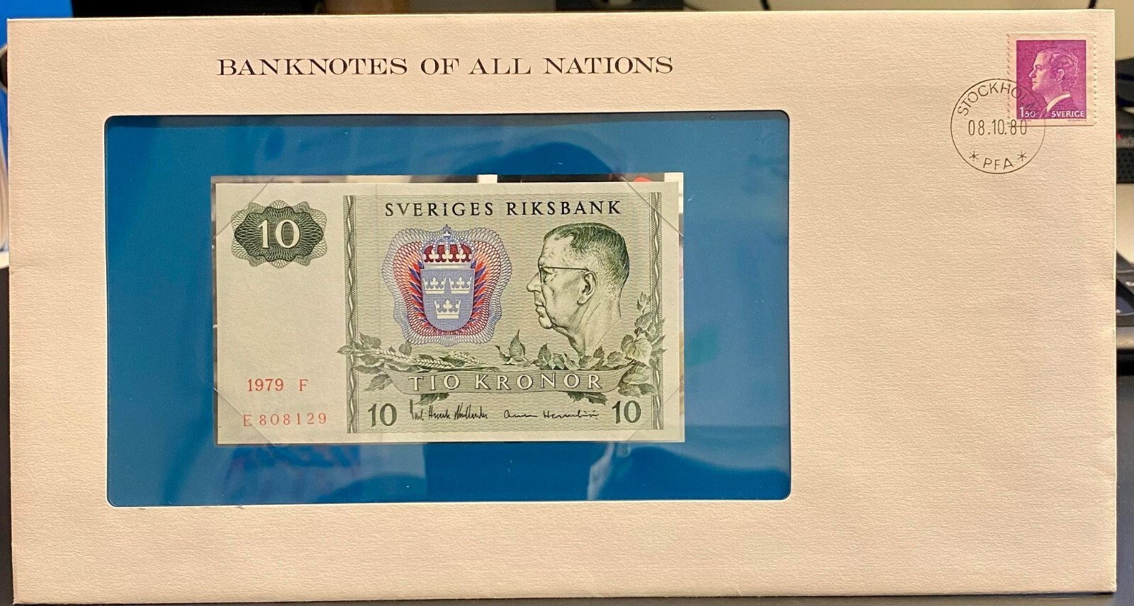 Banknote Letter , Sweden 10 Kronor 1979 UNC banknote