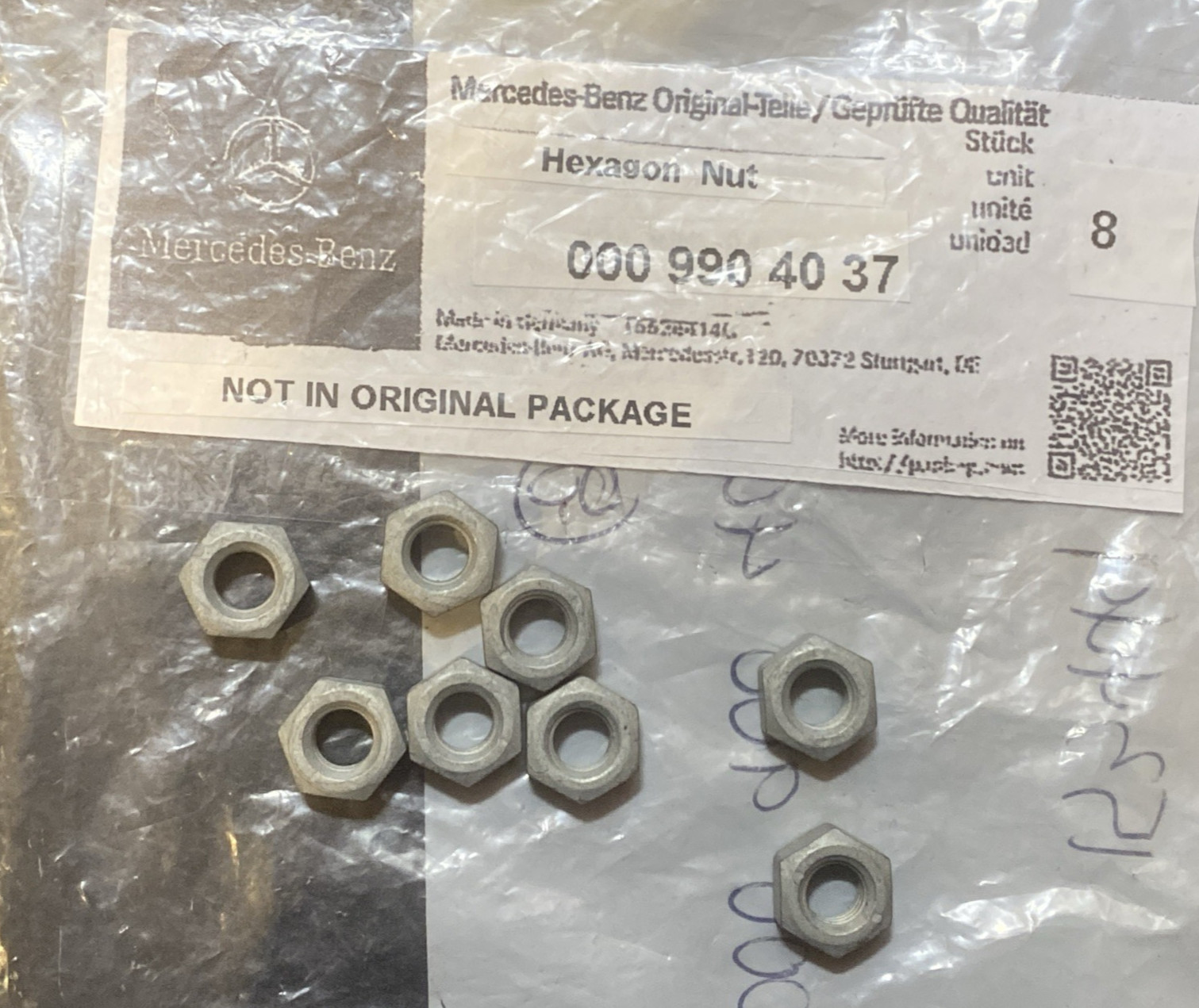 1955-2020 Mercedes-Benz Hexagon Nut 000-990-40-37  (8 PCS)