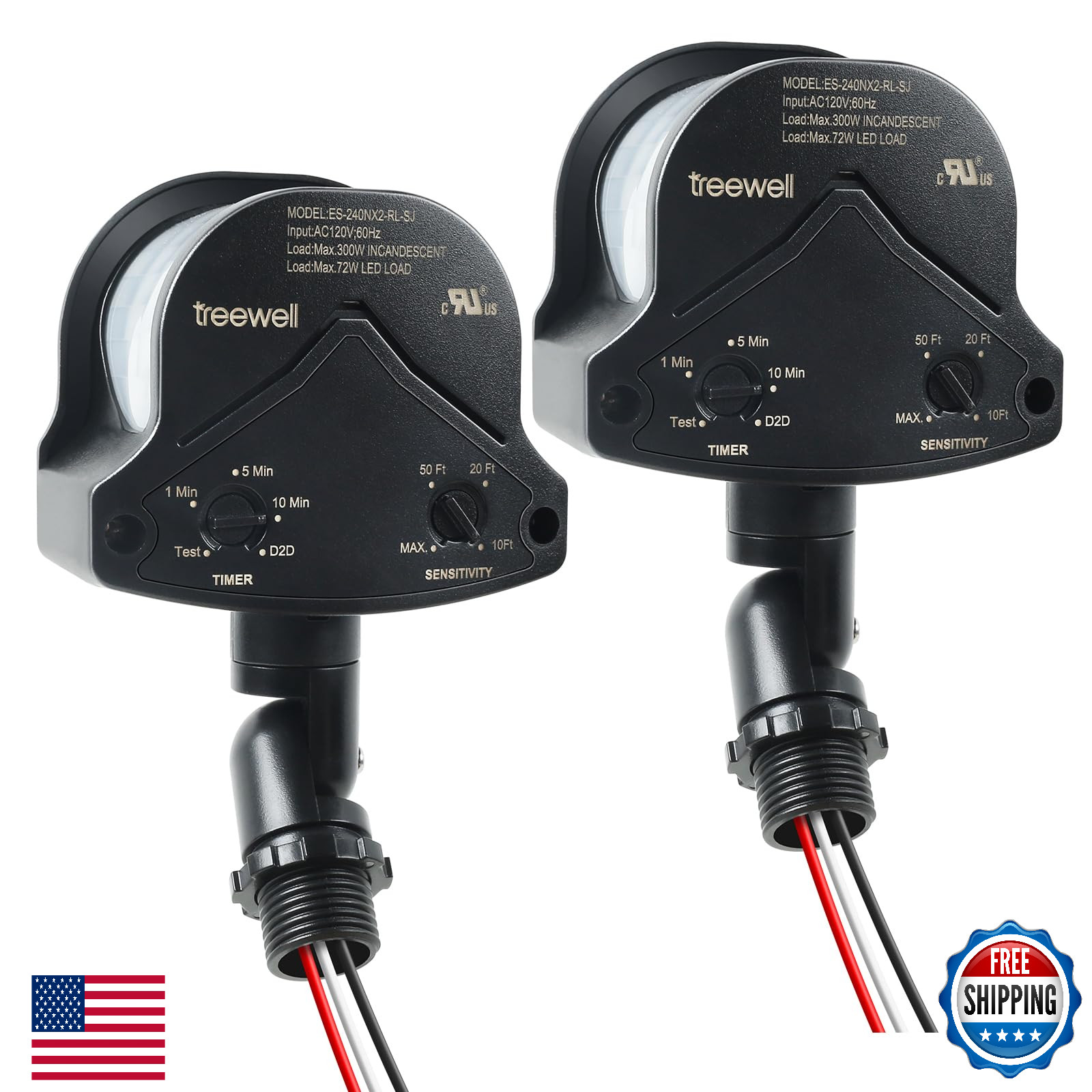TREEWELL 2-Pack 240° Motion Detector Replacement, Adjustable Delay Time