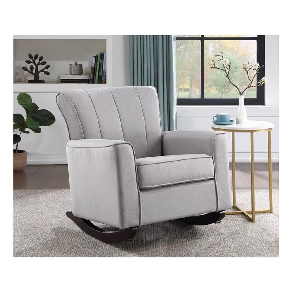 Pemberly Row Upholstered Fabric & Wood Rocking Chair in Gray