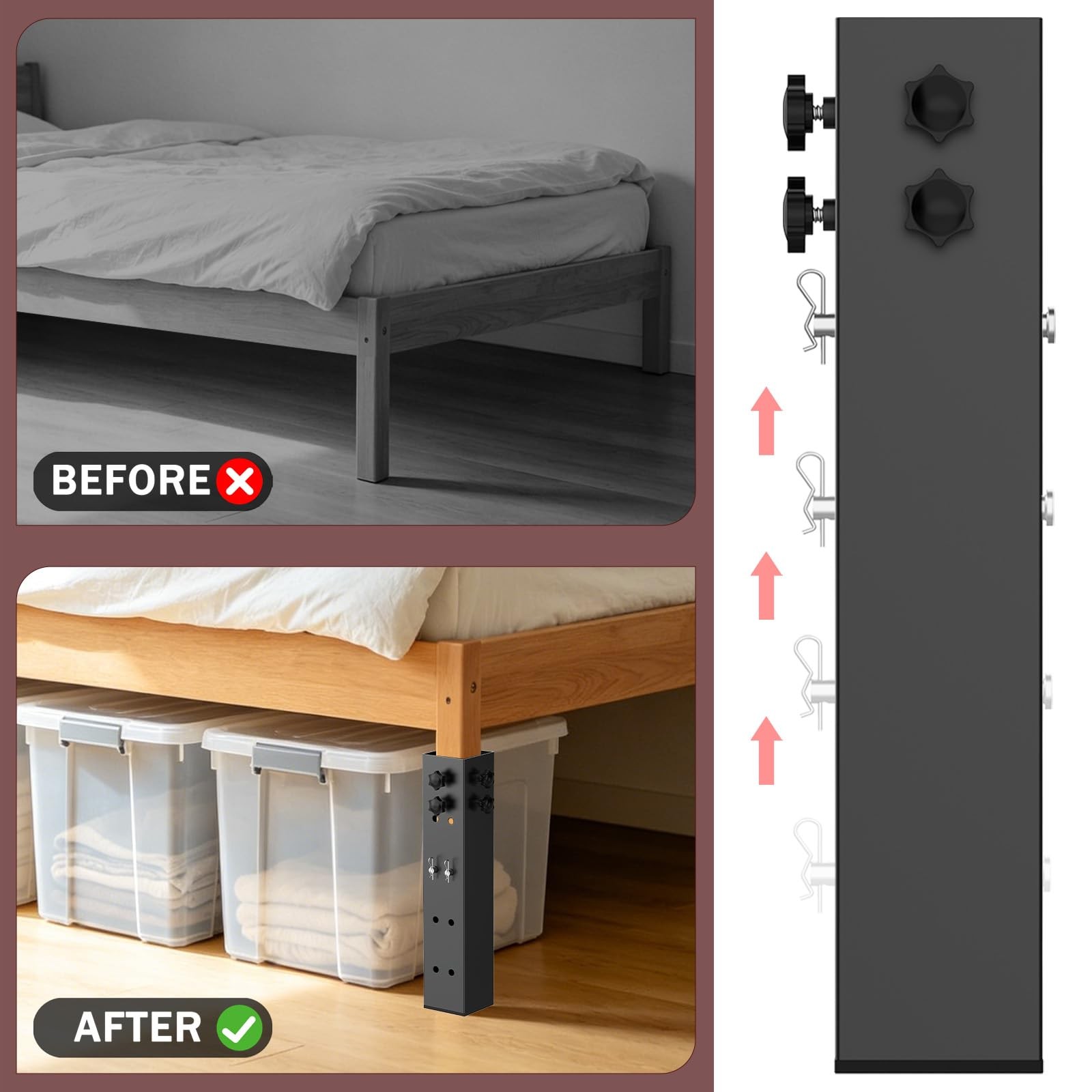 4 Pack Carbon Steel Dorm Bed Riser 3.15" Diameter Metal Bed Riser for Square ...