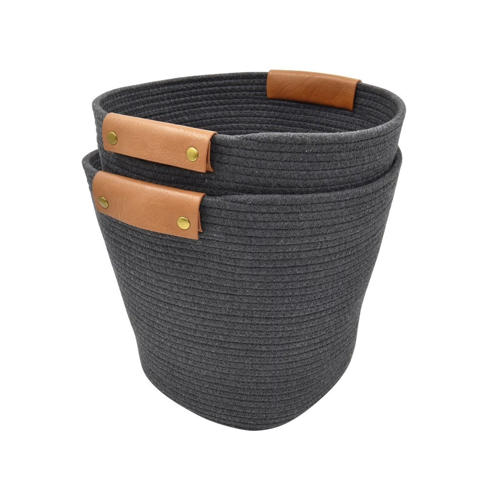 Set of 2 Medium Gray Cotton Rope Storage Baskets