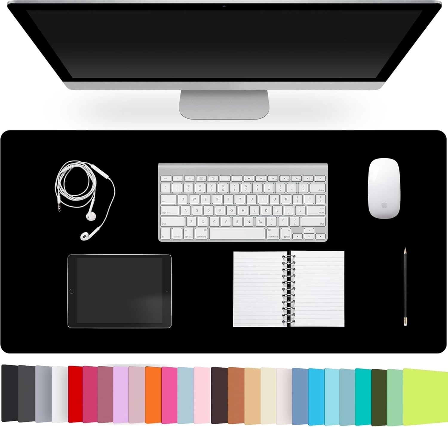 Leather Desk Pad Protector,Non-Slip Pad,on-Slip PU 23.6 x 13.7, Black
