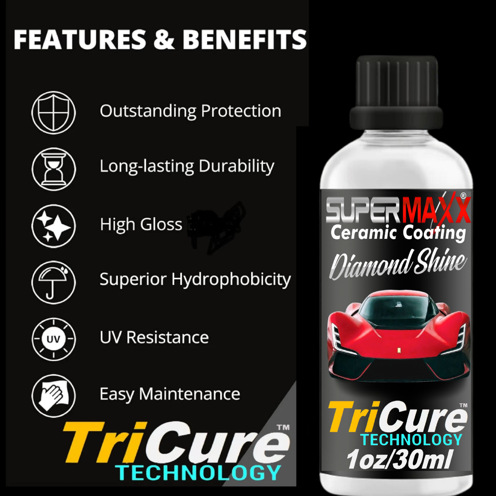 CERAMIC CAR COATING 5 YEAR "TRICURE TECHNOLOGY PRO GRADE POLYSILAZANE" 1oz/30ml