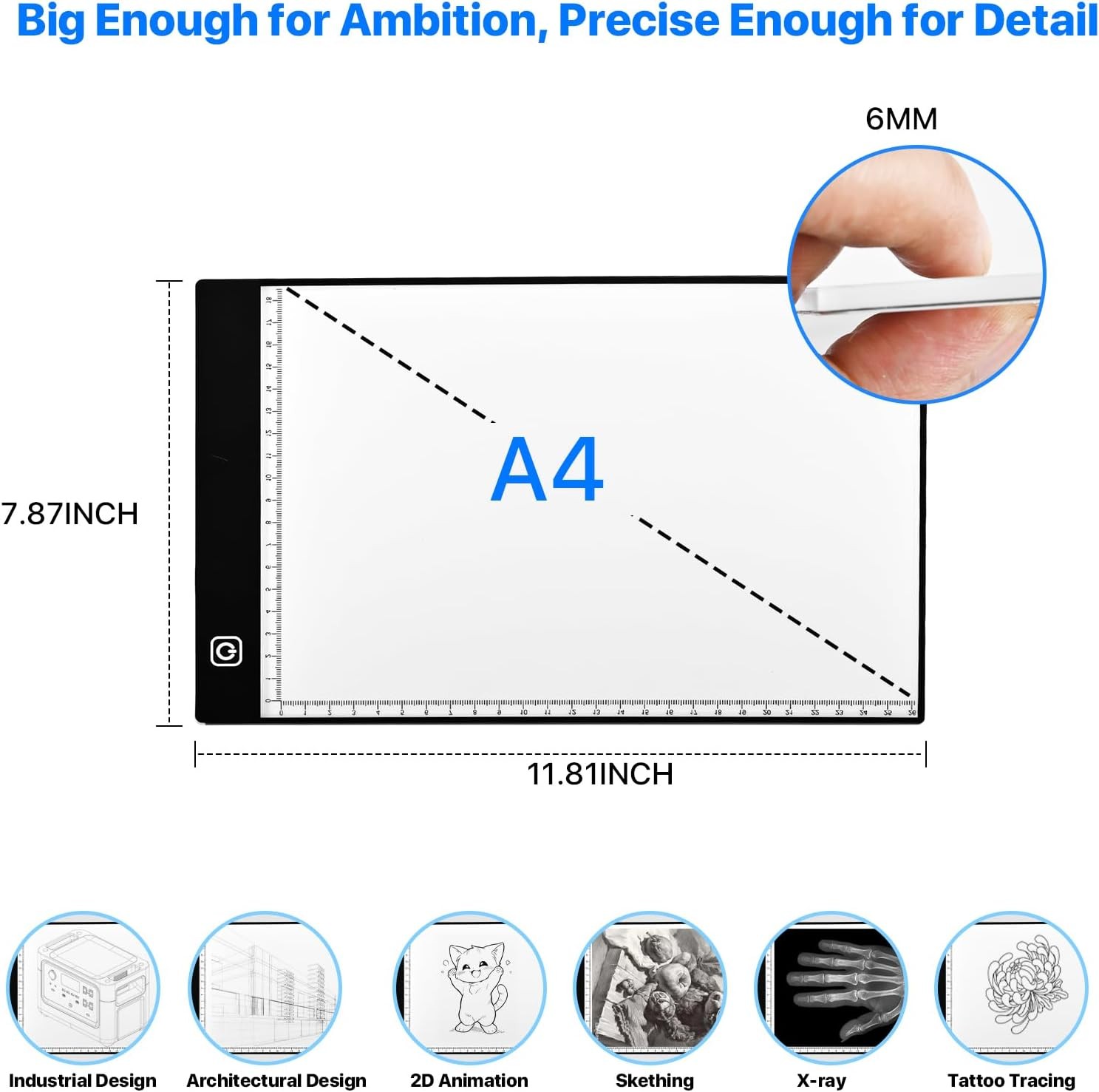 A4 LED Light Box for Tracing and Drawing - Ultra Thin Adjustable