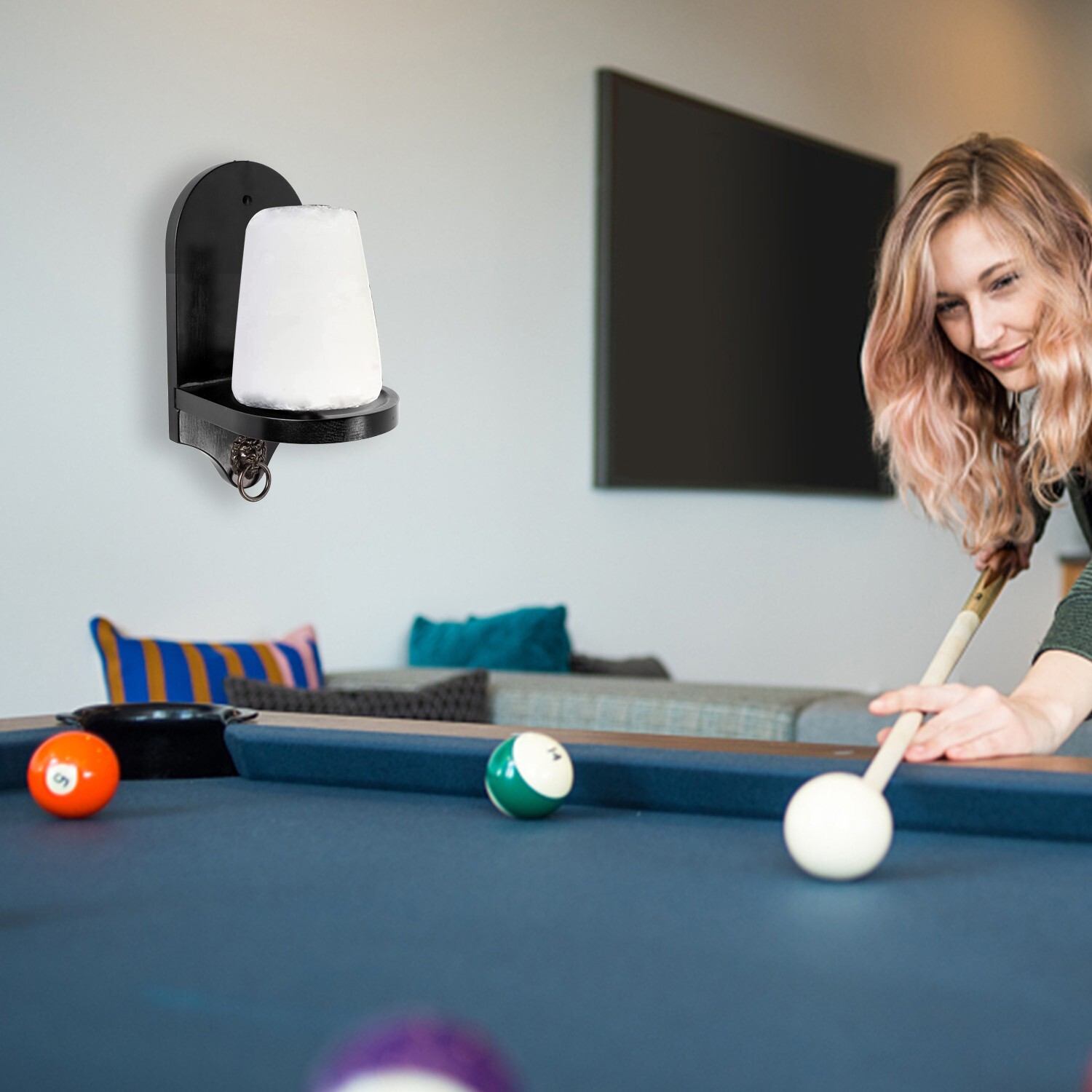 Billiard Wall Mounted Wood Cone Chalk Pool Table Holder - Black