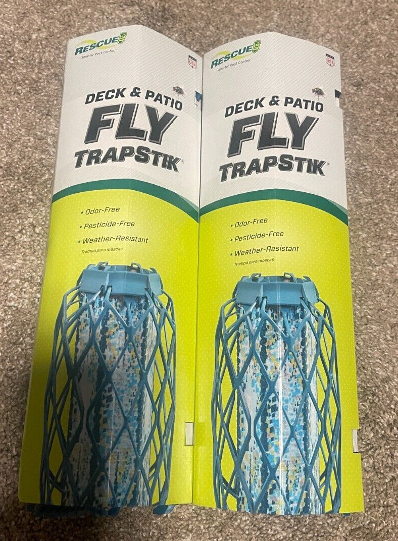 Brand New Lot of 2 RESCUE! Deck & Patio Fly TrapStik Outdoor Hanging Fly Traps