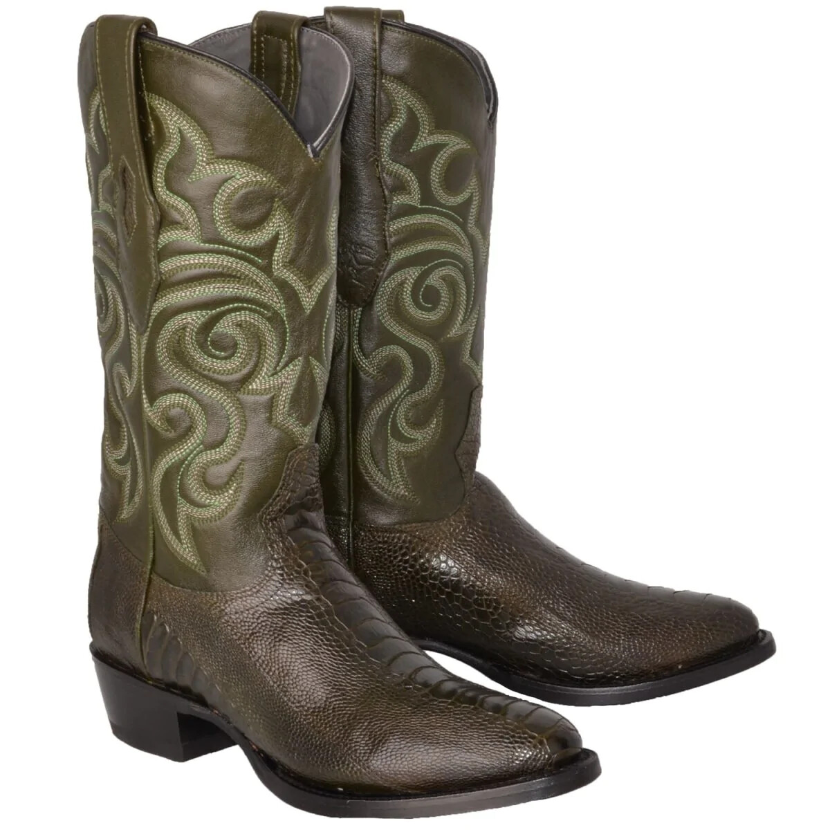 LOS ALTOS MEN OLIVE GREEN GENUINE OSTRICH LEG J-TOE WESTERN BOOT EE WIDTH 990545