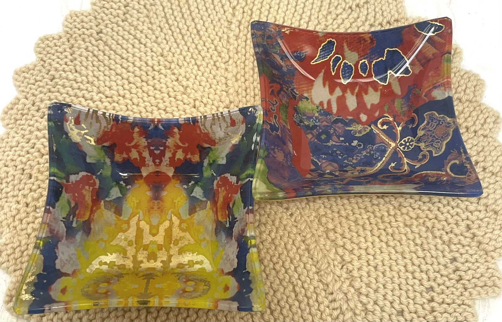 Vintage Set Of 2 Unique Abstract Bohemian Trinket Dishes.