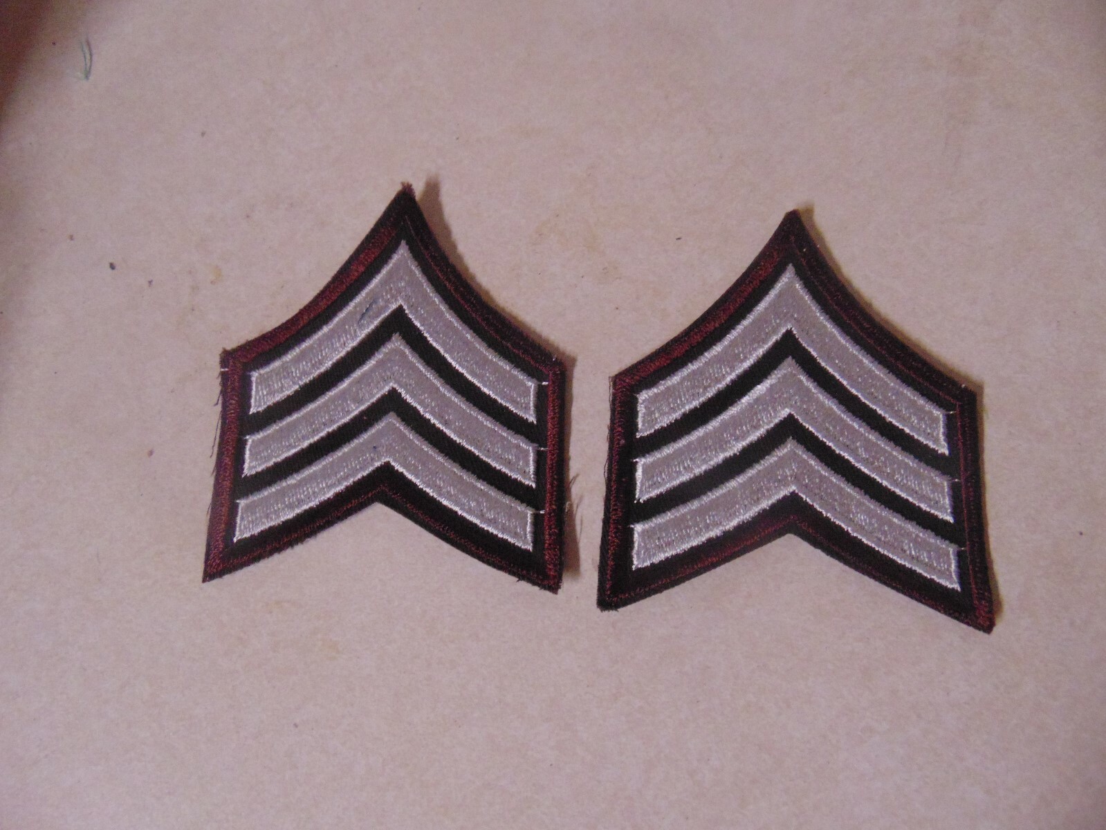 MILITARY POLICE OR FIRE PATCH SET OF 2 SEW ON SERGEANT STRIPES BROWN AND WHITE